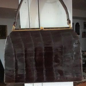 Antique Genuine Leather Antique Bag with accessories Crocodile Alligator
